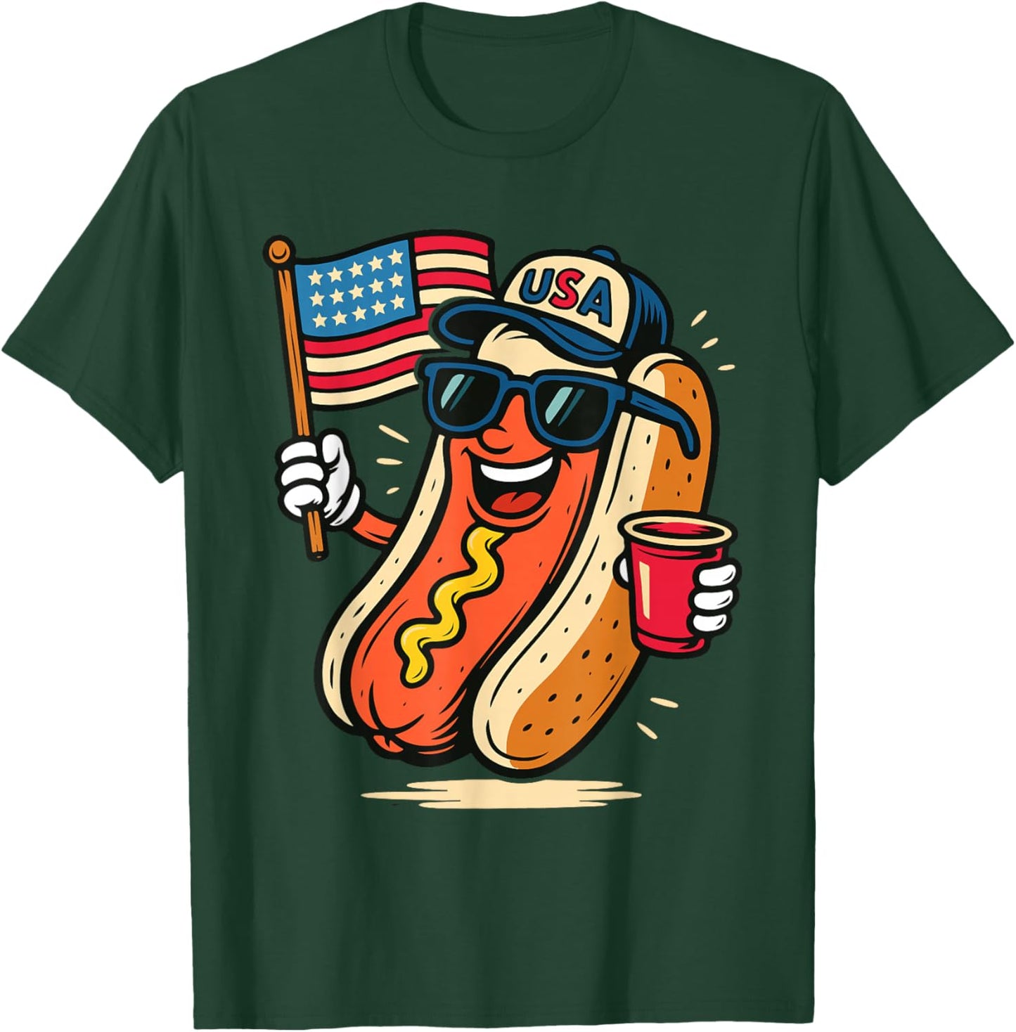 Funny 4th of July Hotdog Fourth of July Patriotic USA Flag T-Shirt - T-Shirt | Forest