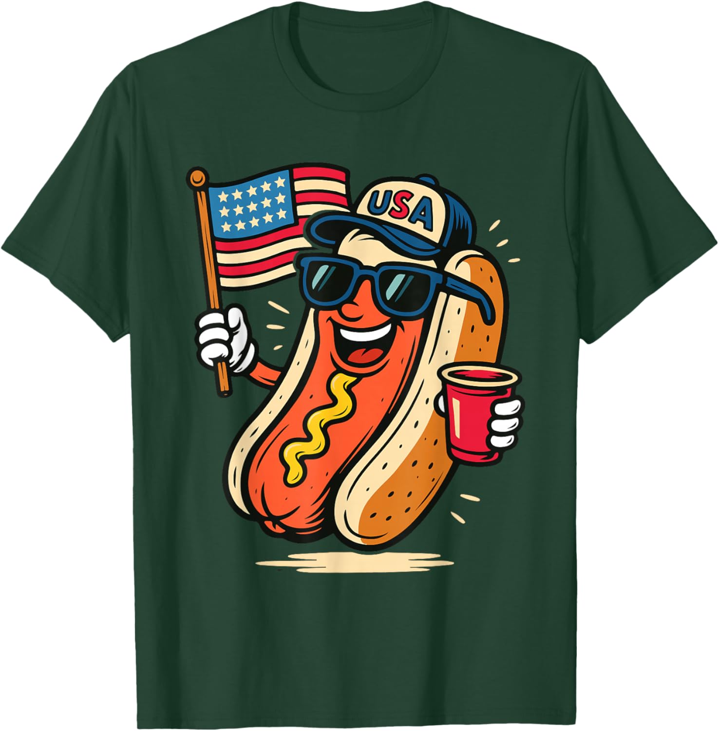 Funny 4th of July Hotdog Fourth of July Patriotic USA Flag T-Shirt - T-Shirt | Forest