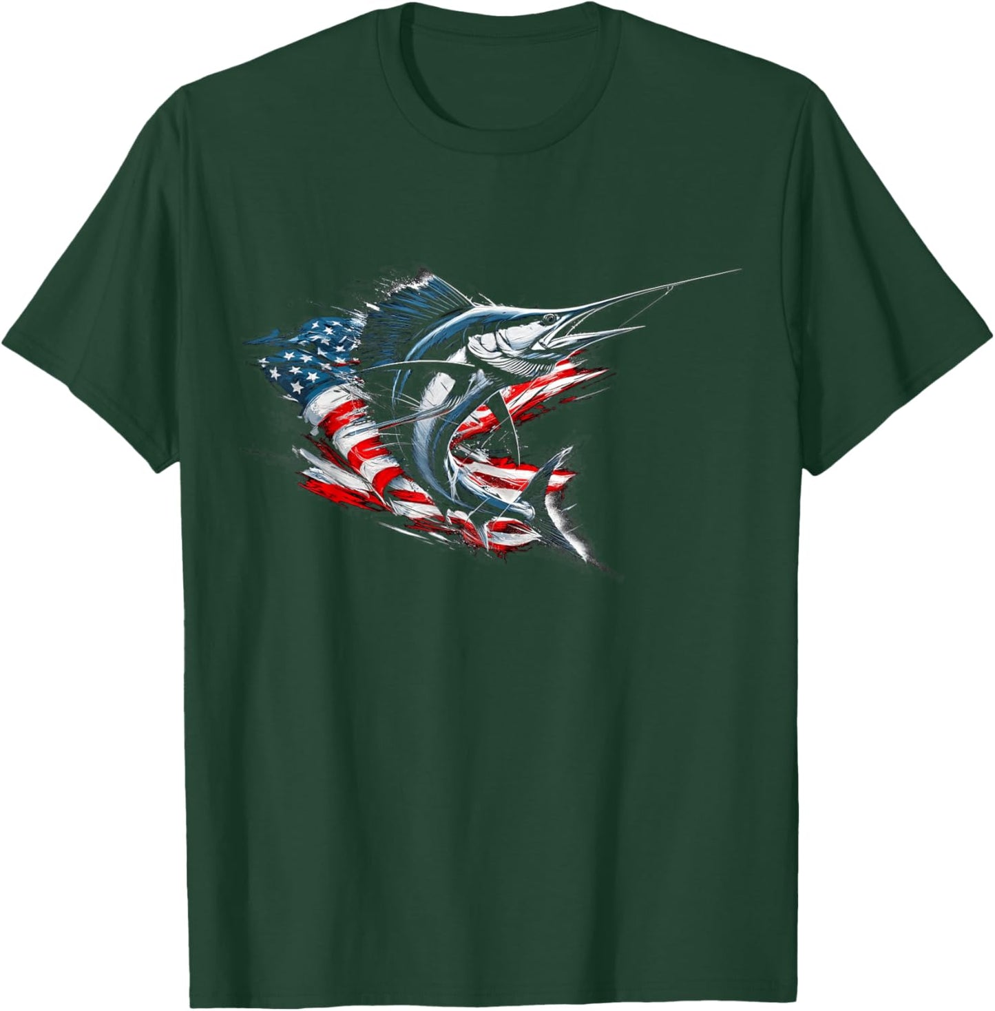 Sailfish American Flag Patriotic Fishing Graphic Design T-Shirt - T-Shirt | Forest