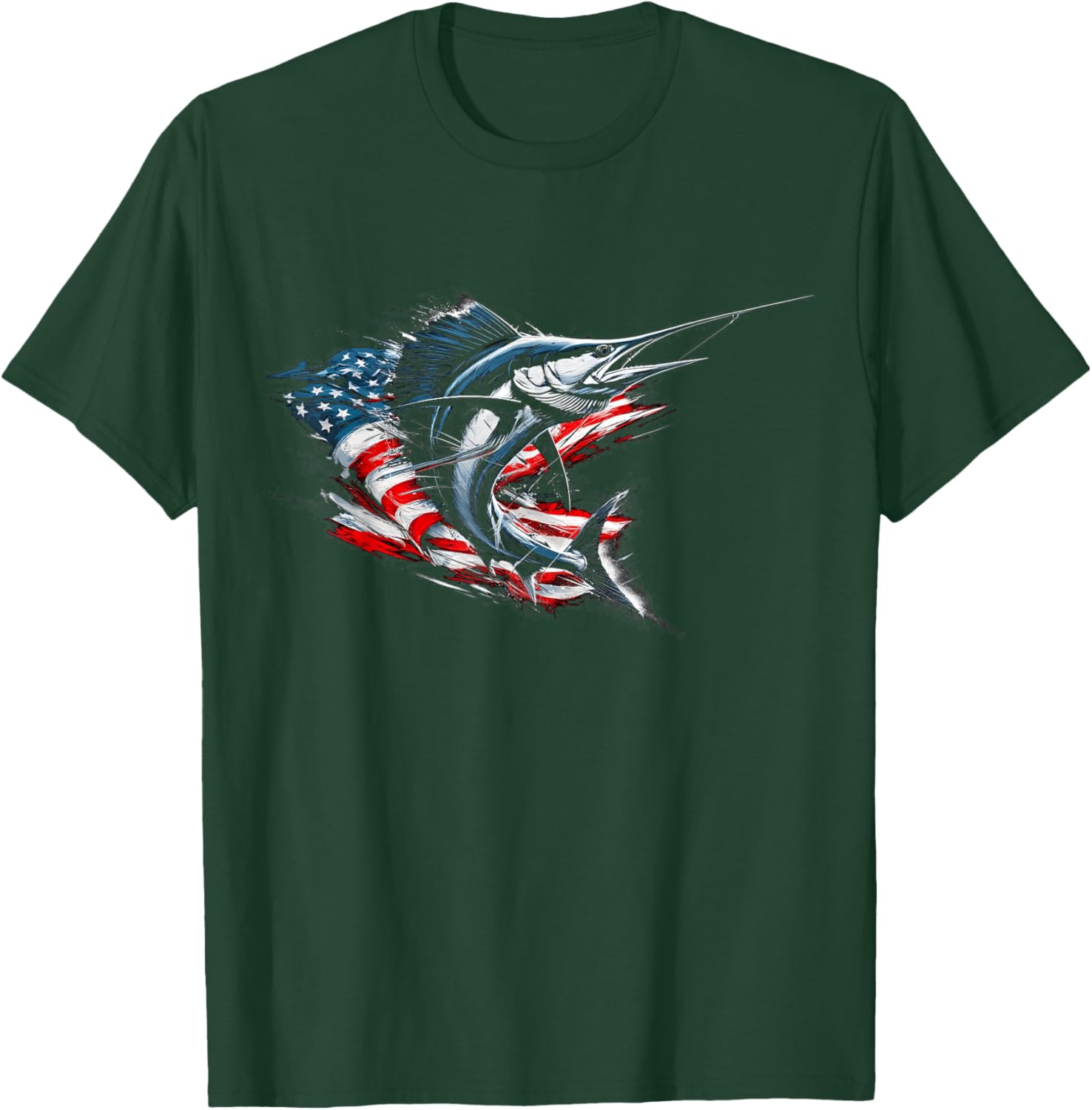 Sailfish American Flag Patriotic Fishing Graphic Design T-Shirt - T-Shirt | Forest