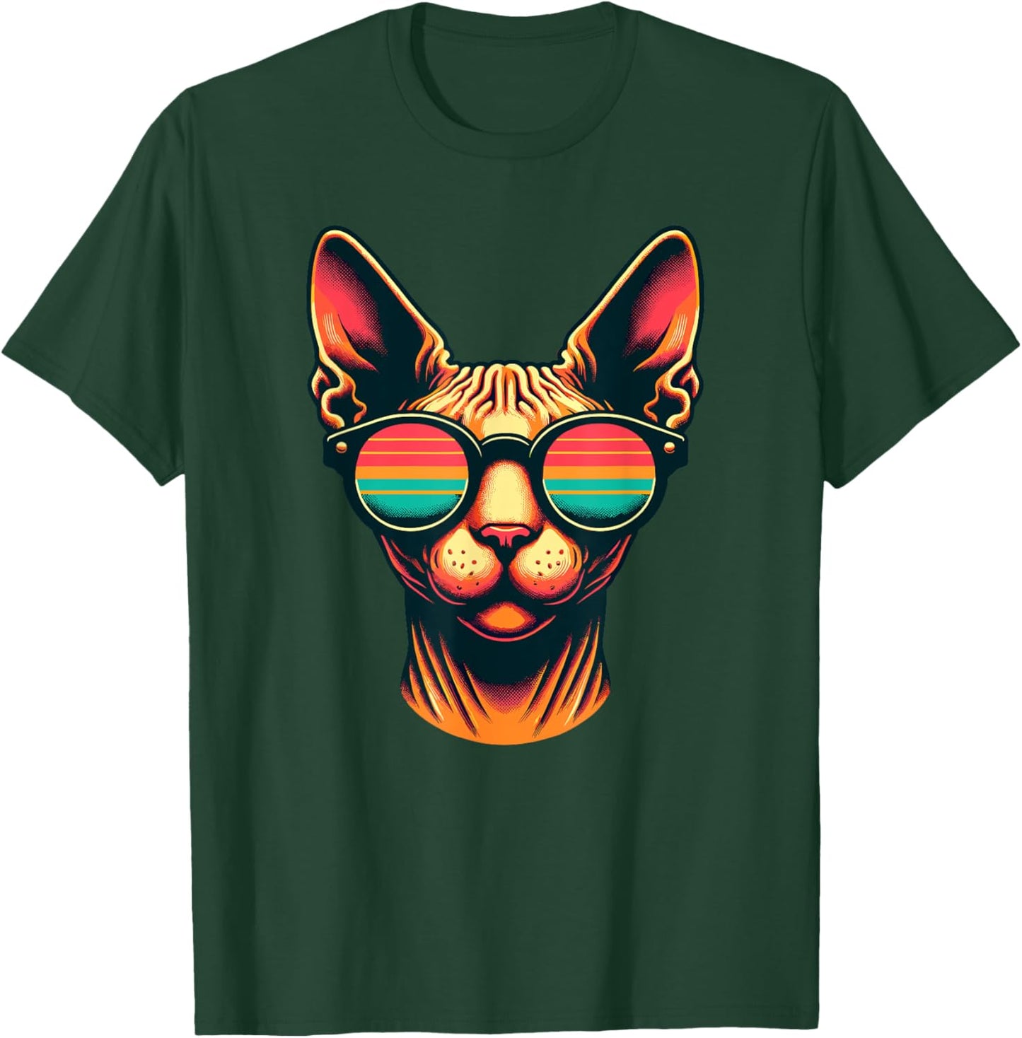 Retro Sunglasses Sphynx Canadian Hairless Cat Women Kids T-Shirt - T-Shirt | Forest