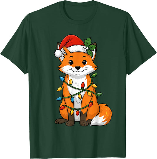 Fox Christmas Tree Lights Pajamas Girls Boys Xmas T-Shirt - T-Shirt | Forest
