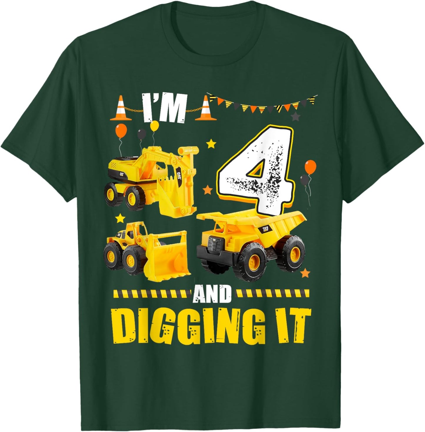 I'm 4 Years Old And Digging It 4th Birthday Construction T-Shirt - T-Shirt | Forest