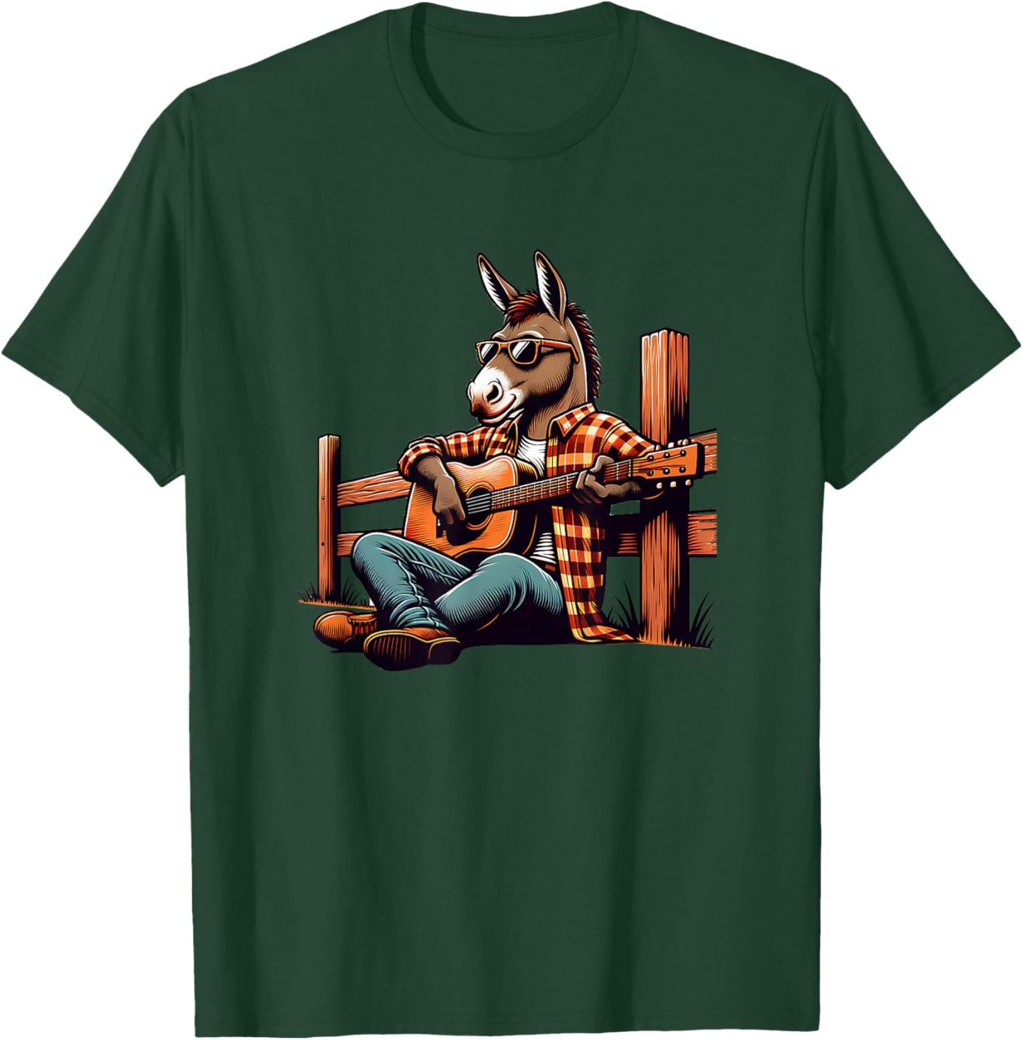 Cool Donkey Playing Guitar Country Music Sunglasses T-Shirt - T-Shirt | Forest