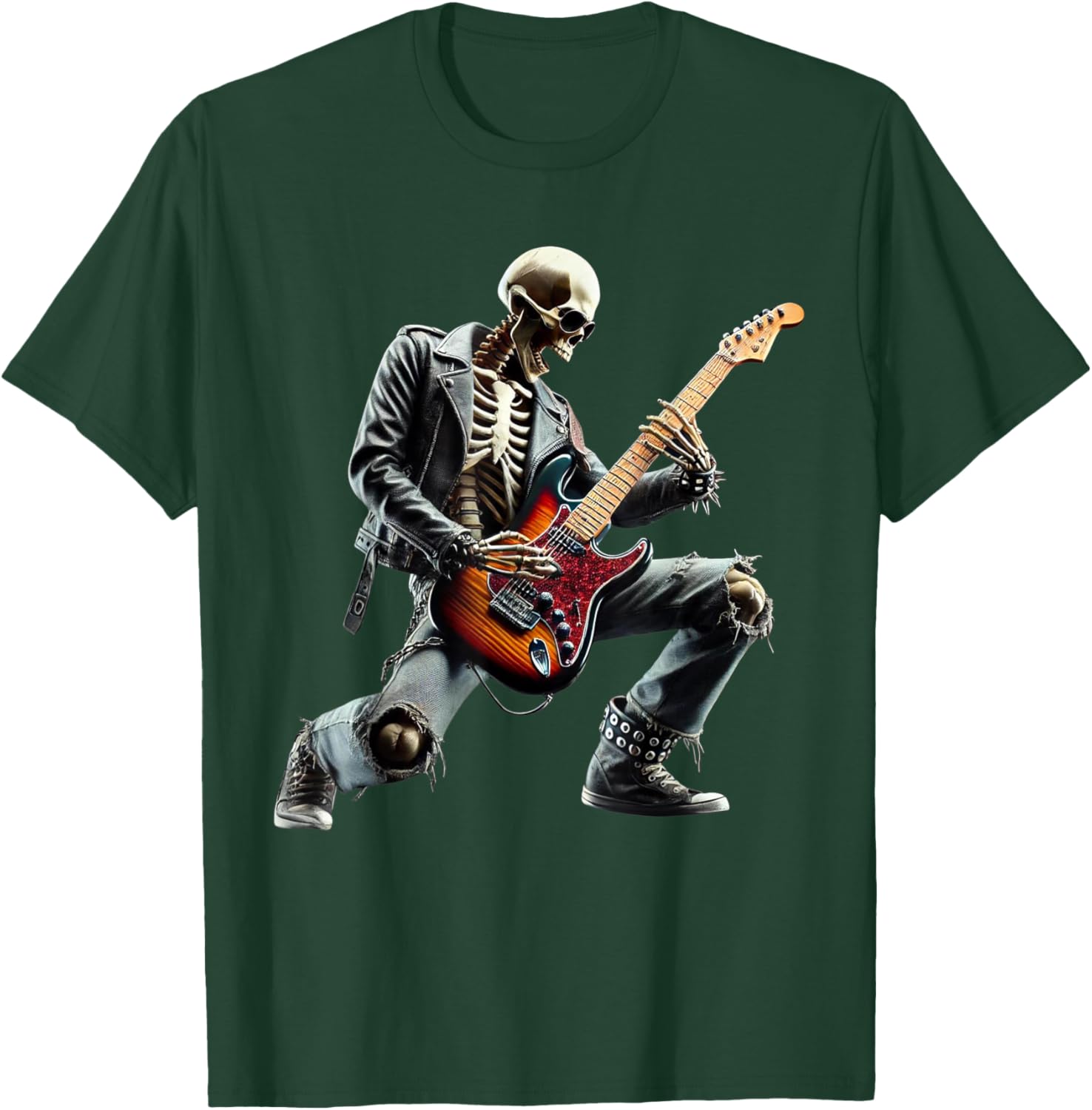 Skeleton Playing Guitar Rock Star Ghost Solo Guitar T-Shirt - T-Shirt | Forest