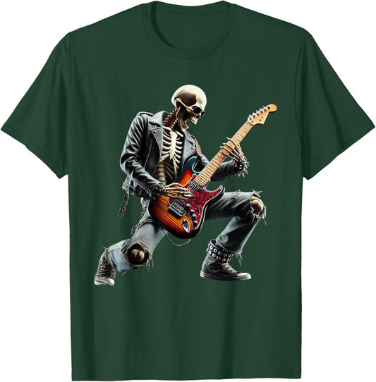 Skeleton Playing Guitar Rock Star Ghost Solo Guitar T-Shirt - T-Shirt | Forest