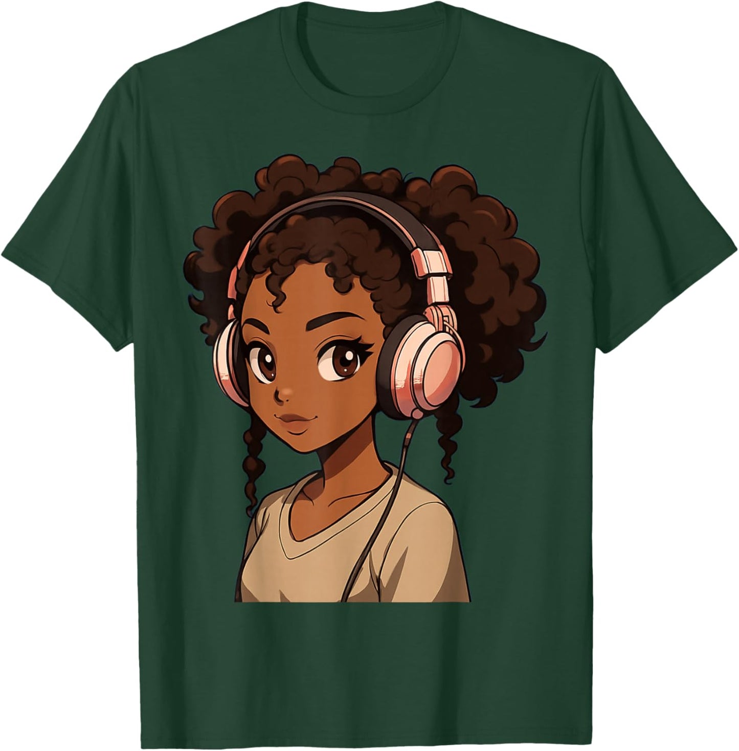Anime Girl with Headphones Illustration T-Shirt - T-Shirt | Forest