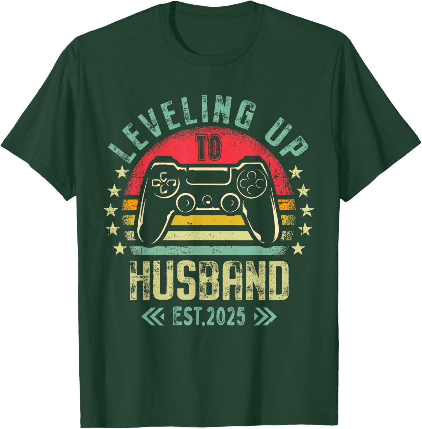 Engagement for Gamer Groom Leveling Up To Husband 2025 T-Shirt - T-Shirt | Forest