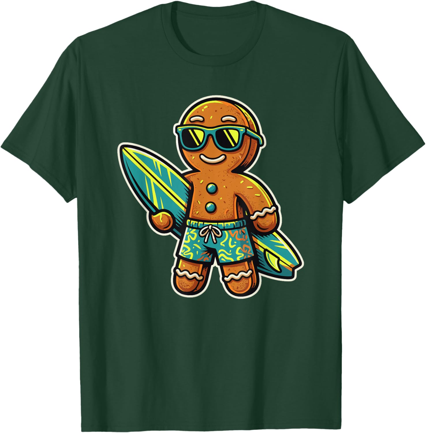 Gingerbread Surfeur, Noël au Soleil, Tropiques, Humour T-Shirt - T-Shirt | Forest