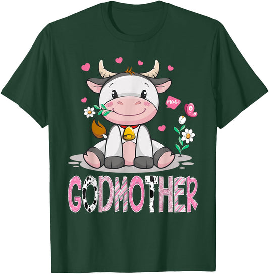GodMother Cute Cow Moo Farmer Birthday Family Matching T-Shirt - T-Shirt | Forest