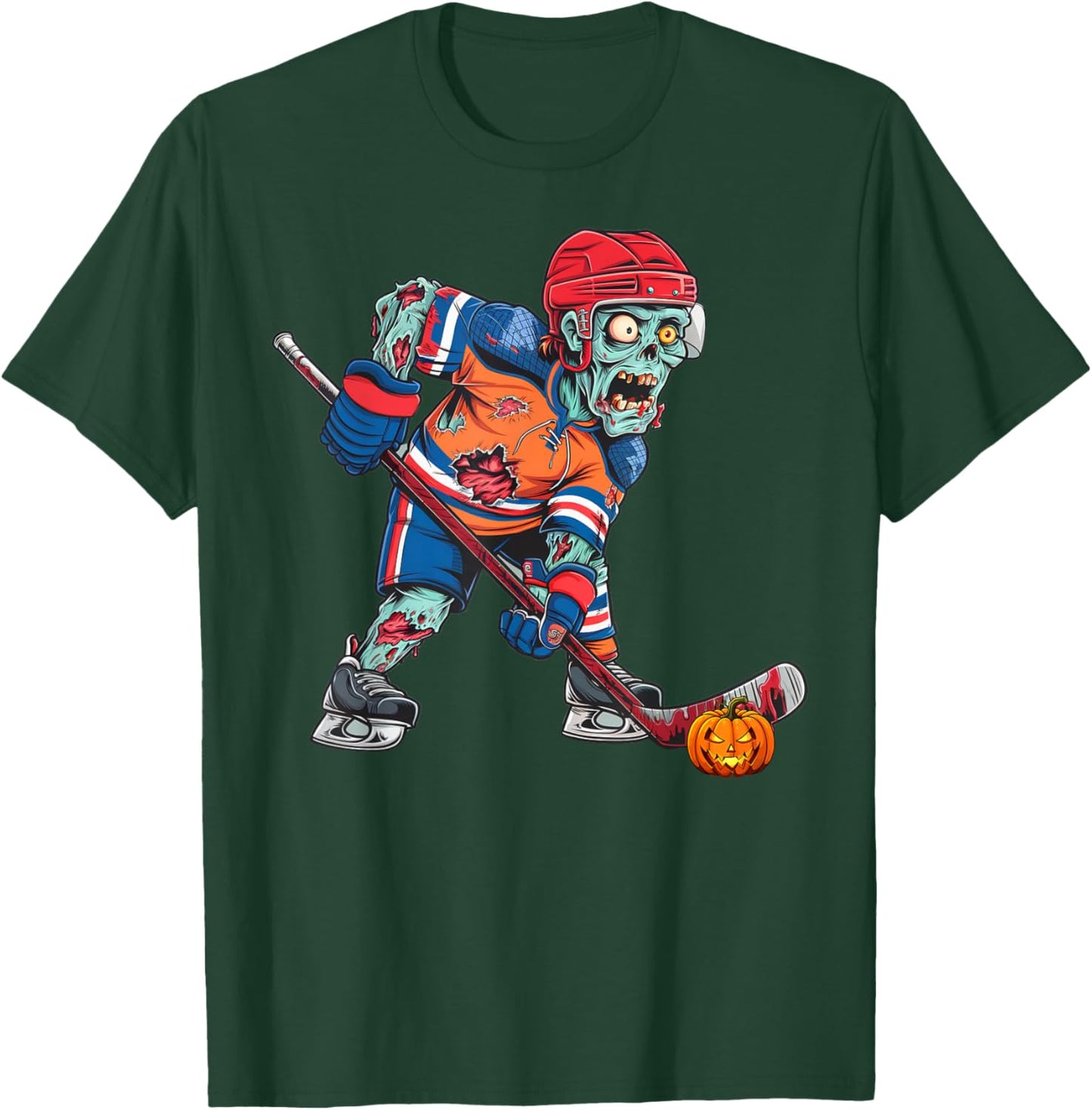 Zombie Ice Hockey Player Fun Halloween Costume Scary Creepy T-Shirt - T-Shirt | Forest
