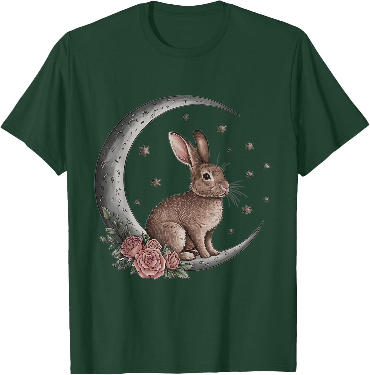 Vintage Bunny on the Moon Cute Goth Easter Rabbit T-Shirt - T-Shirt | Forest