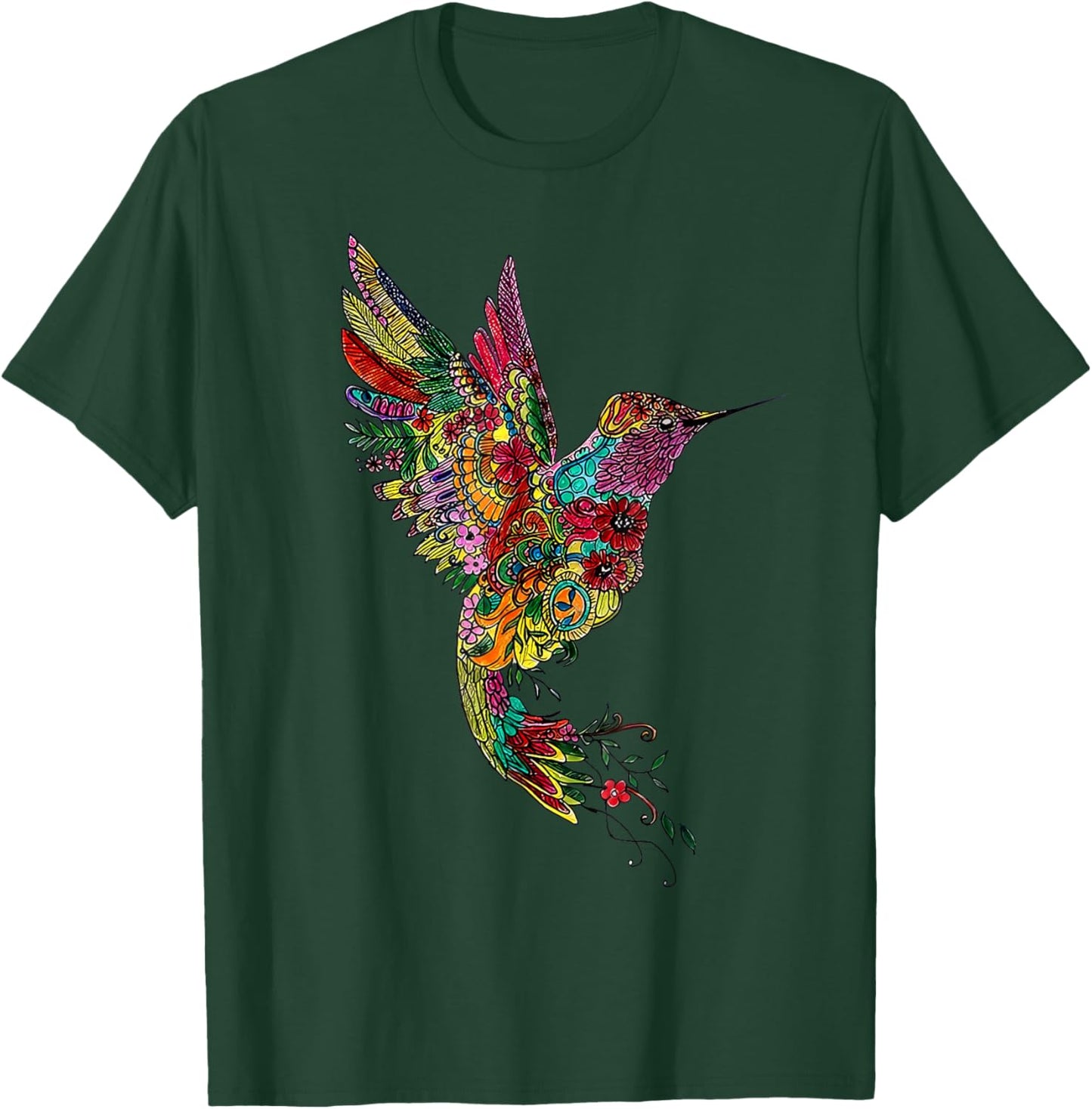 Mandala Hummingbird Graphic Yoga Art Spiritual Meditation T-Shirt - T-Shirt | Forest
