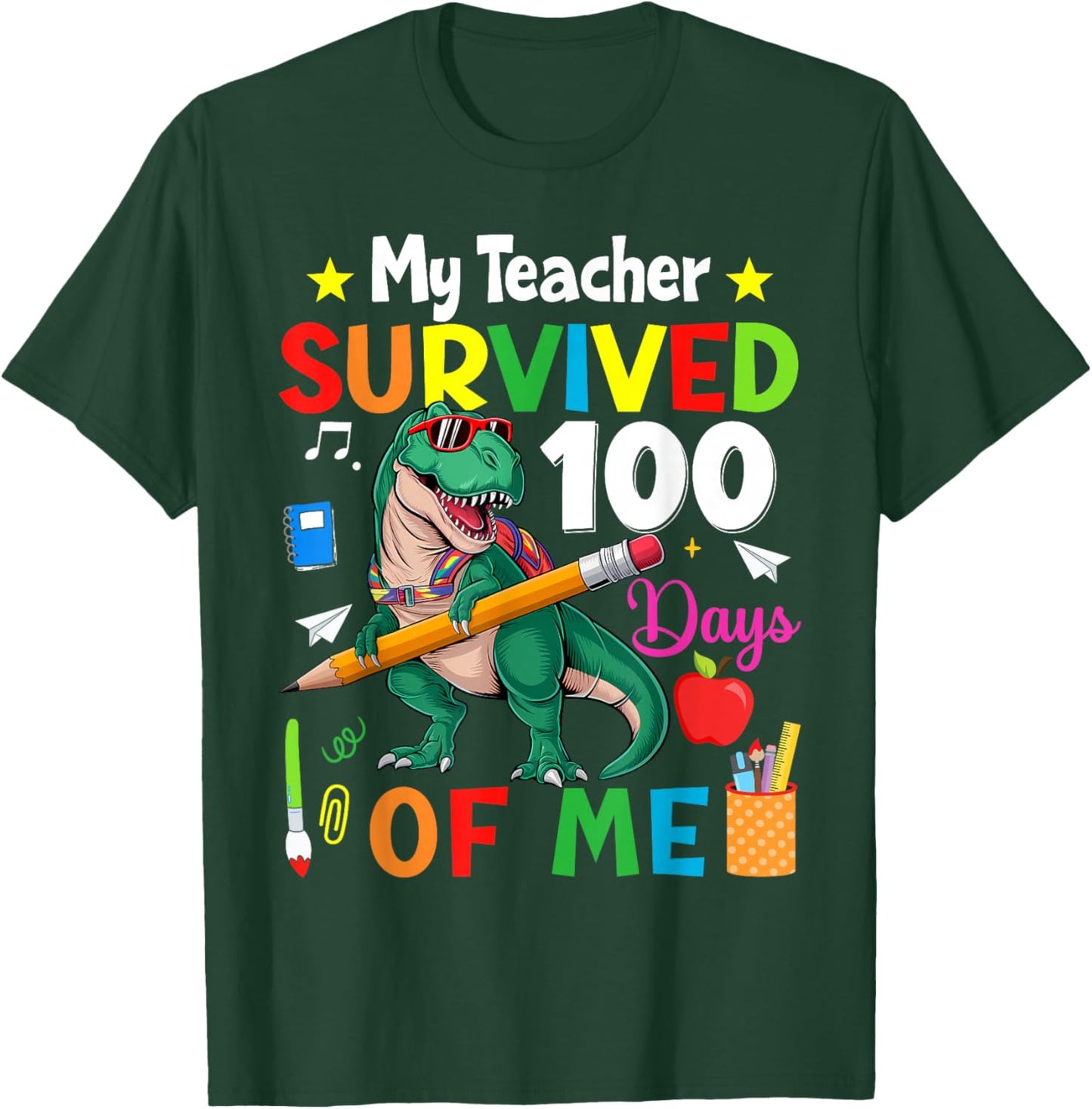 100th Day Of School My Teacher Survived 100 Days Of Me Boys T-Shirt - T-Shirt | Forest