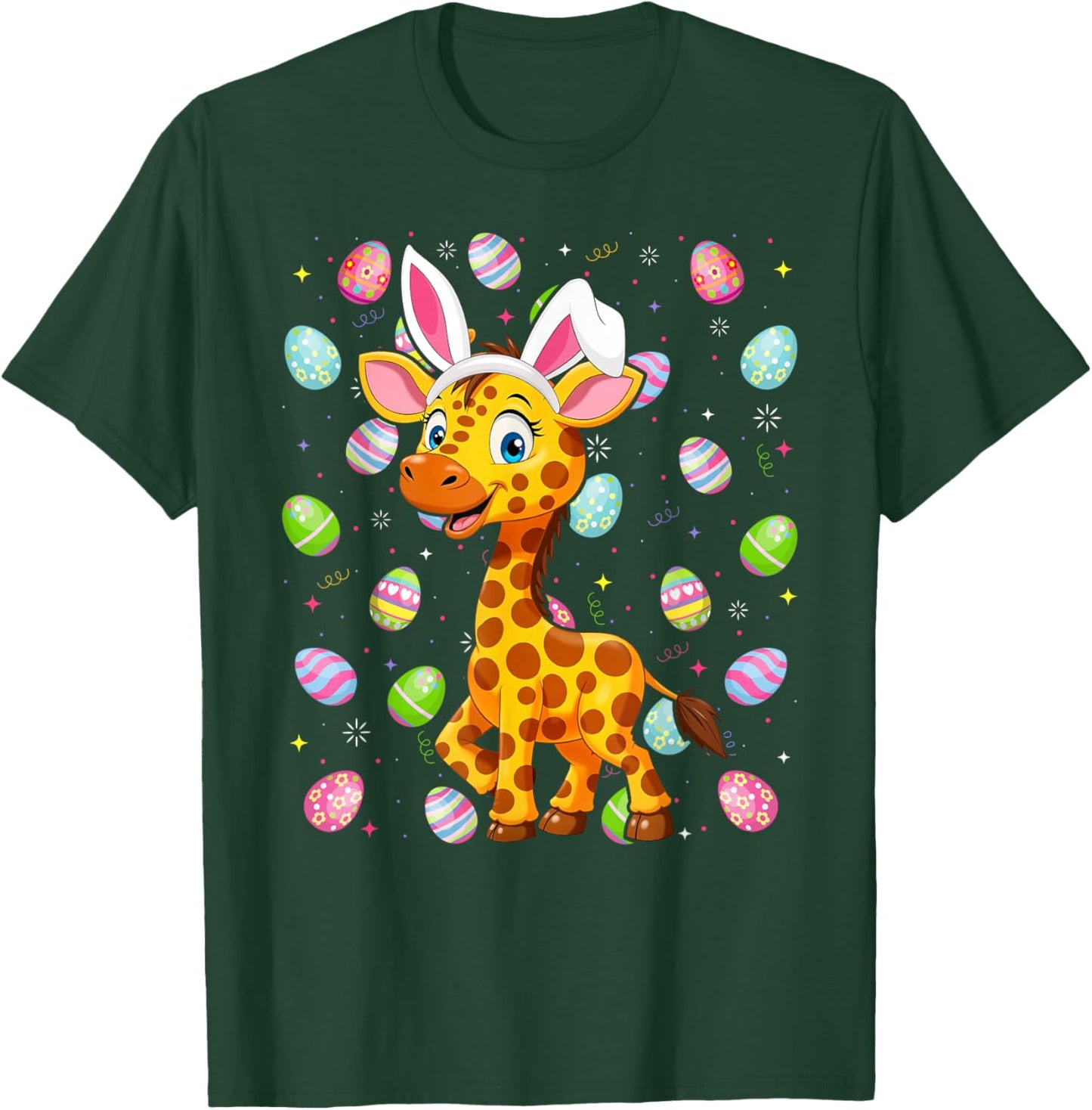 Giraffe Happy Easter Egg Hunt Bunny Ear Giraffe Easter T-Shirt - T-Shirt | Forest