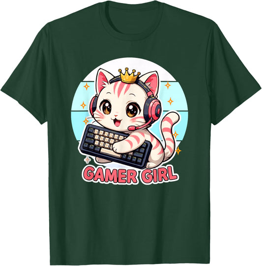 Gamer Girl süße Katze Gaming Cute Video Game Girls T-Shirt - T-Shirt | Forest