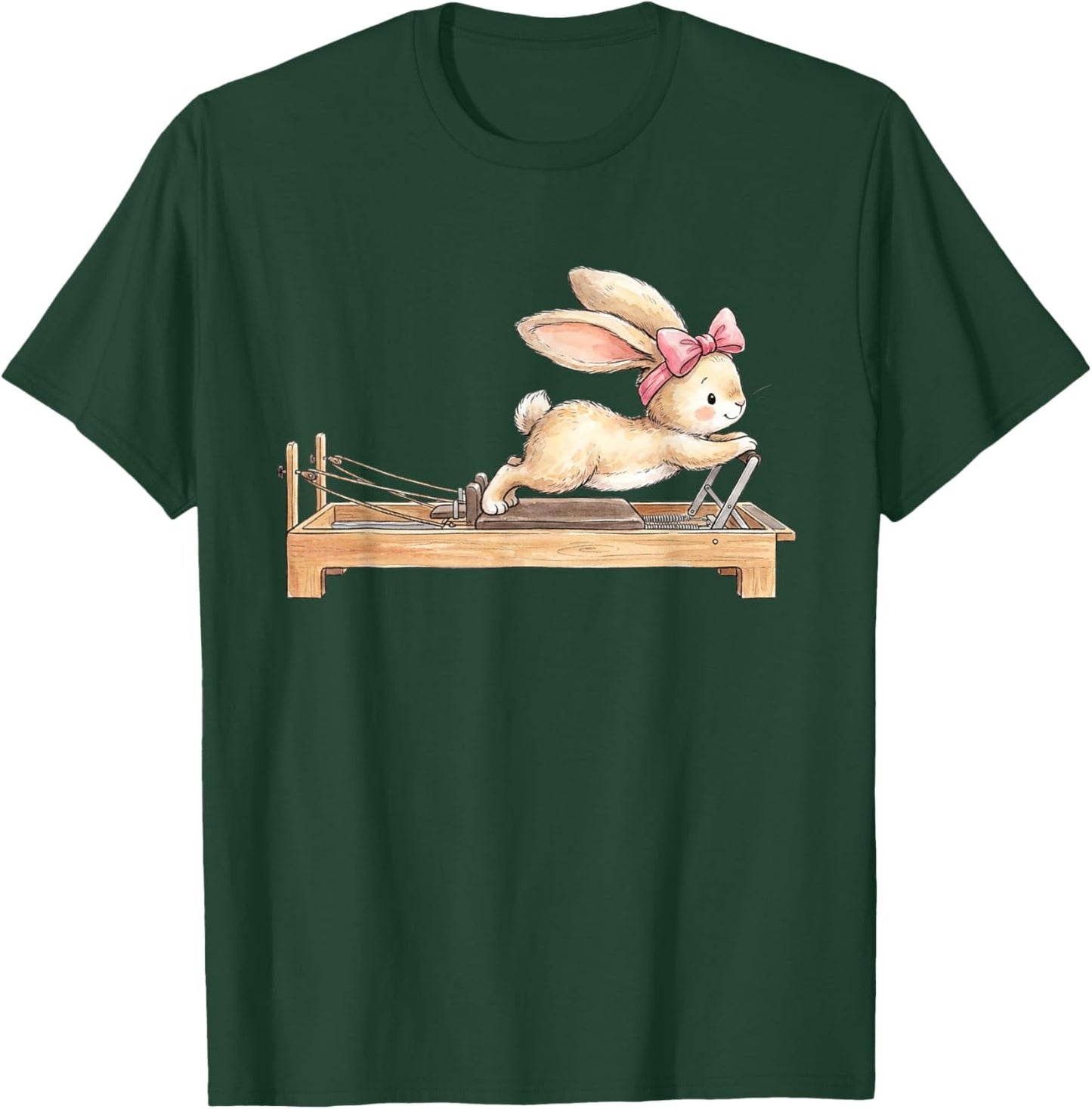 Cute Bunny Doing Pilates Reformer Machine Easter Rabbit T-Shirt - T-Shirt | Forest