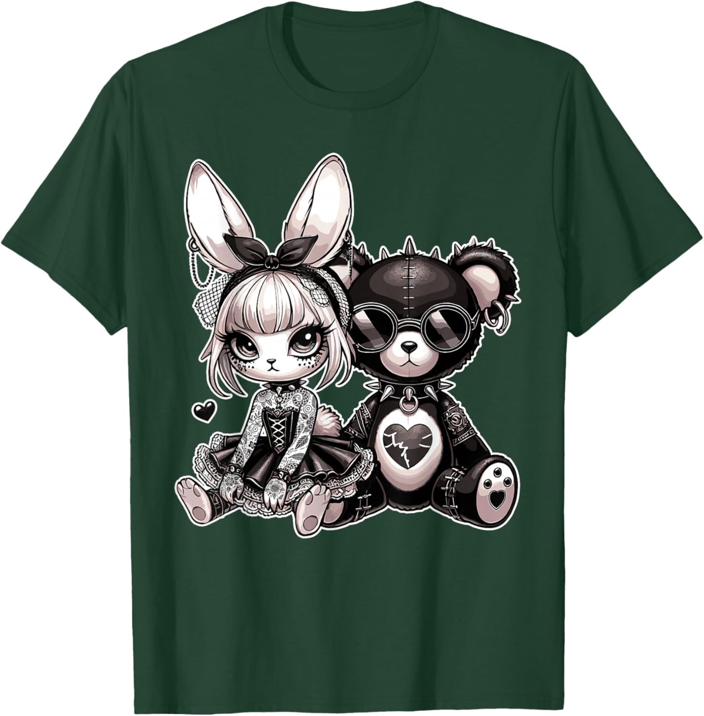 Gothic Bunny & Punk Teddy Bear Aesthetic T-Shirt - T-Shirt | Forest