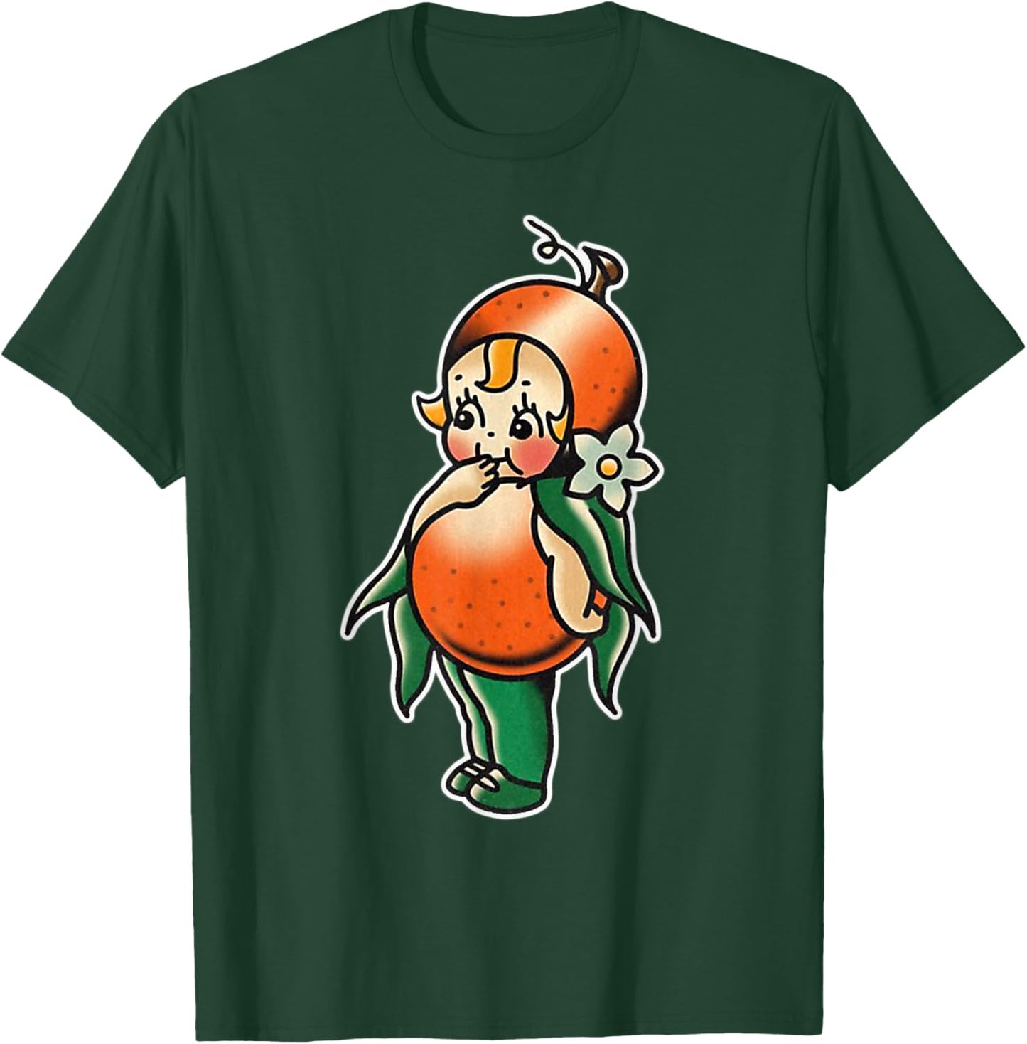 Urban Empyre Kewpie Baby Orange Fruit Traditional Tattoo Flash , Small, Black T-Shirt - T-Shirt | Forest