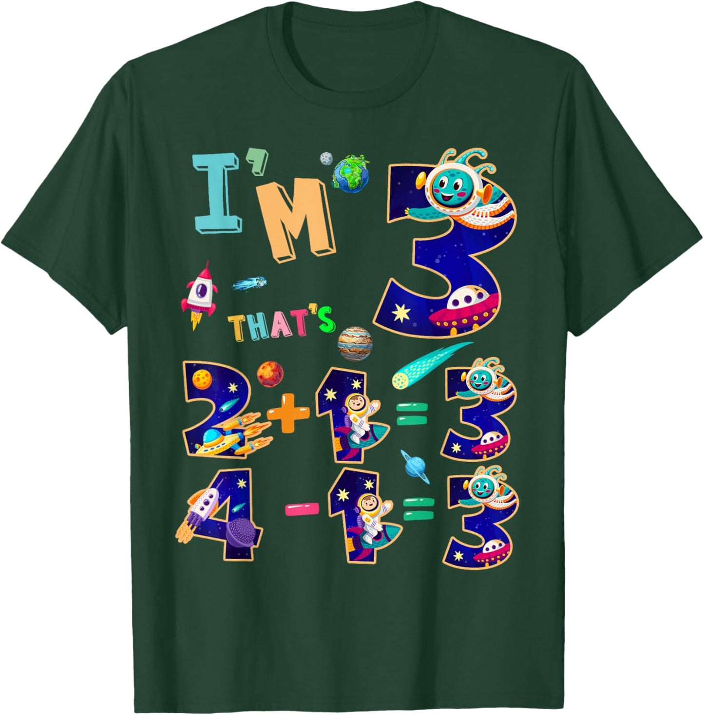 Maths 3rd Birthday Space Idea For Kids & 3 Year Old Numbers T-Shirt - T-Shirt | Forest
