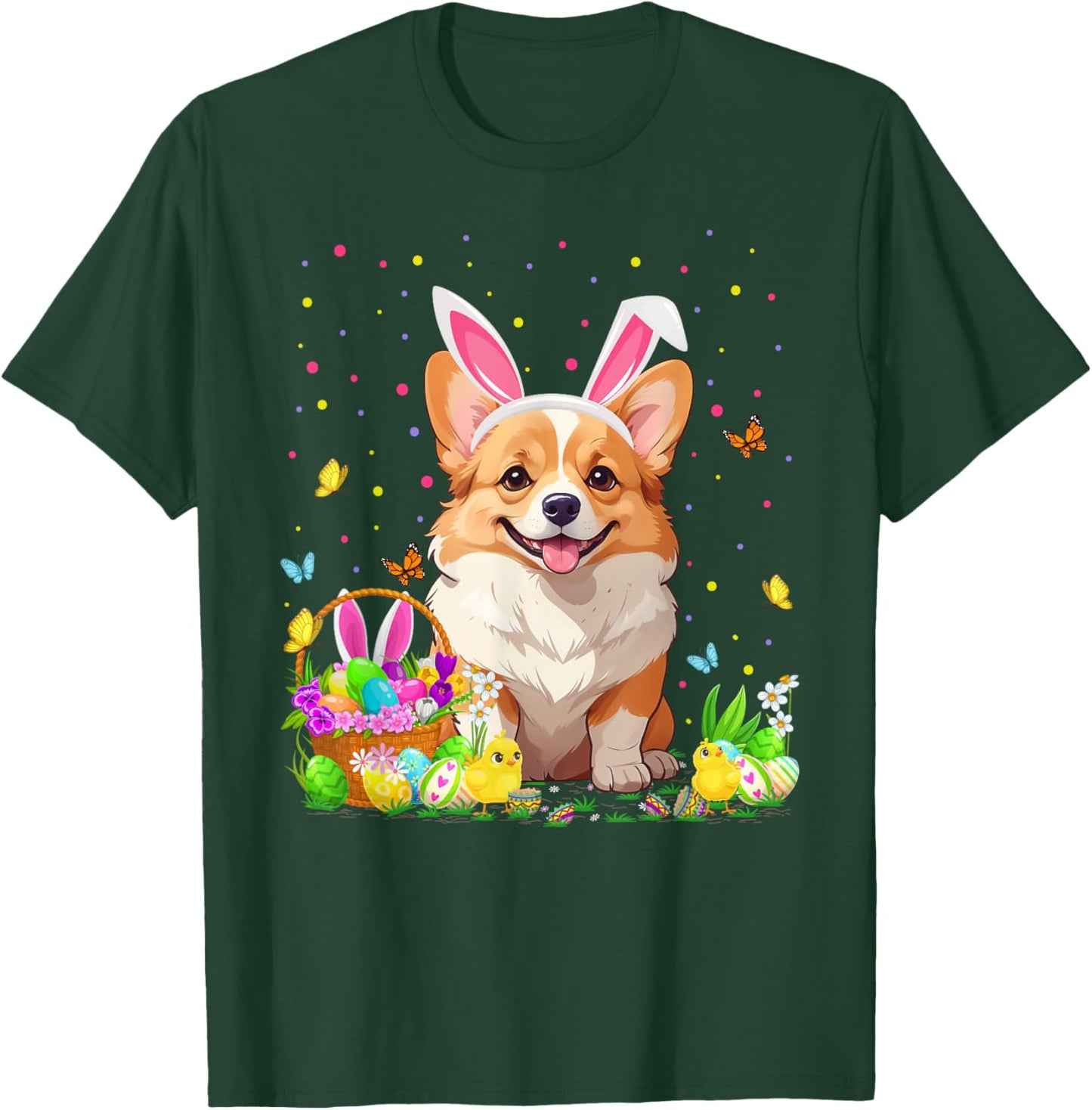Corgi Dog Easter Egg Hunt Bunny Ear Corgi Easter T-Shirt - T-Shirt | Forest