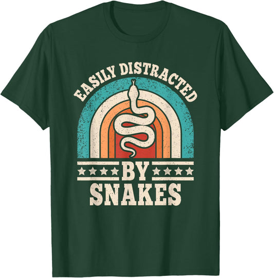Easily Distracted by Snakes Retro Reptile Men Women T-Shirt - T-Shirt | Forest