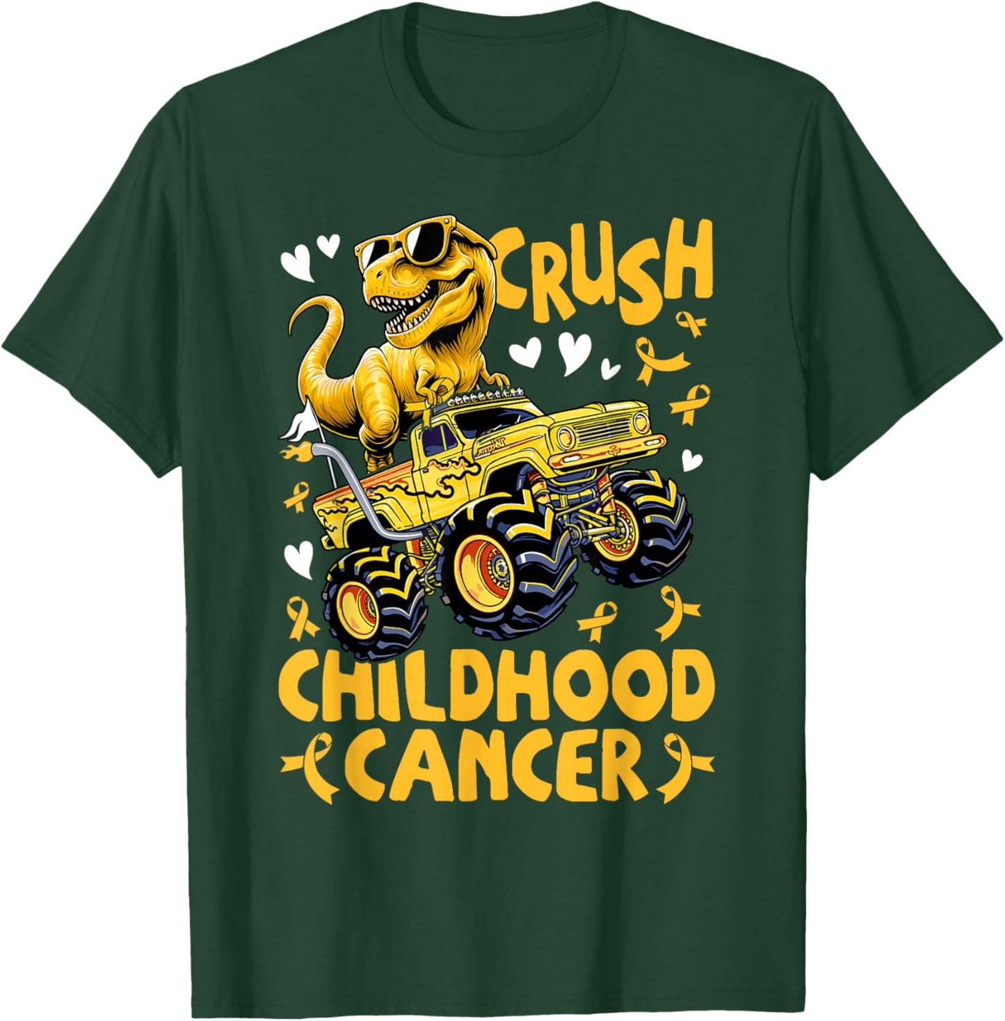 Crush Childhood Cancer Awareness Monster Truck Dinosaur T-Shirt - T-Shirt | Forest