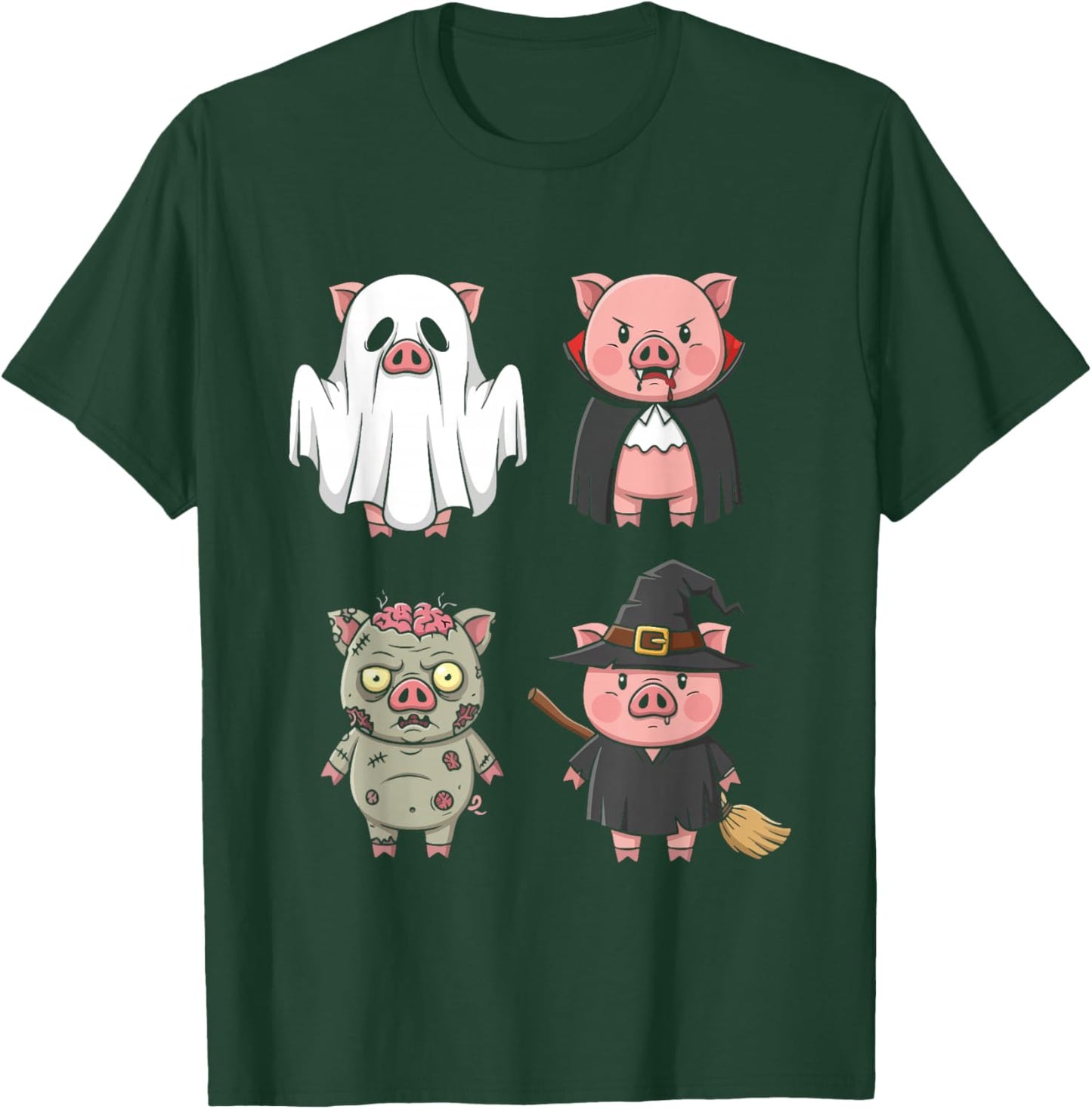 Pig Spooky Witch Boo Zombie Cute Pig Halloween Boys & Girls T-Shirt - T-Shirt | Forest