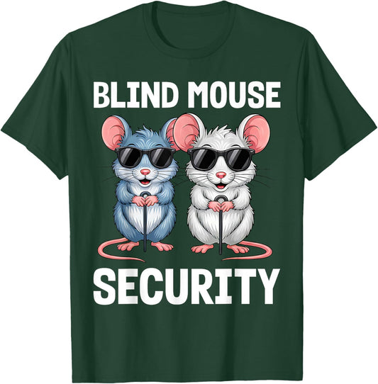 Blind Mouse Security Mice Humor Sunglasses Cartoon Fun Cane T-Shirt - T-Shirt | Forest