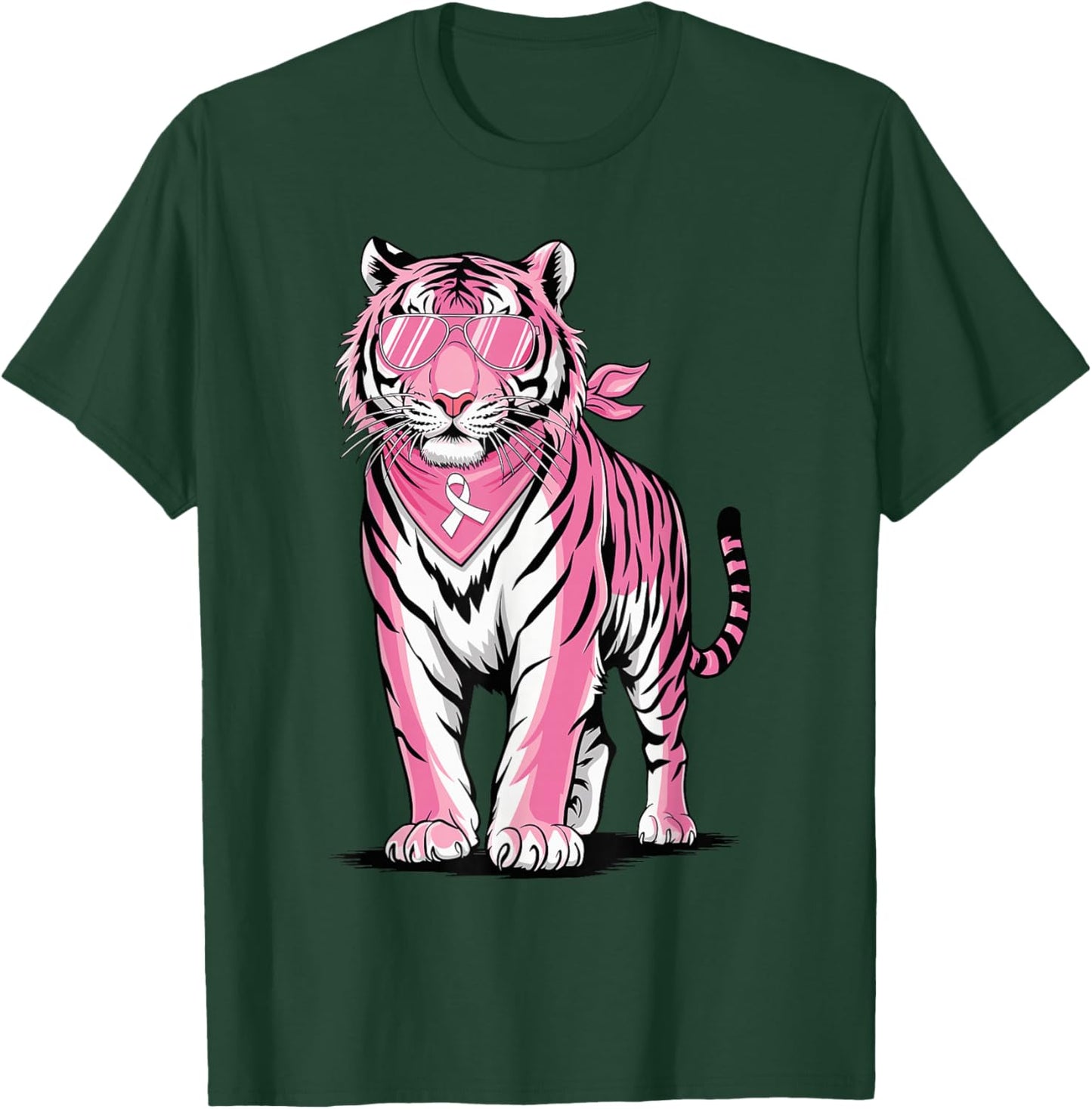 Pink Tiger with Sunglasses Bandana Breast Cancer Awareness T-Shirt - T-Shirt | Forest