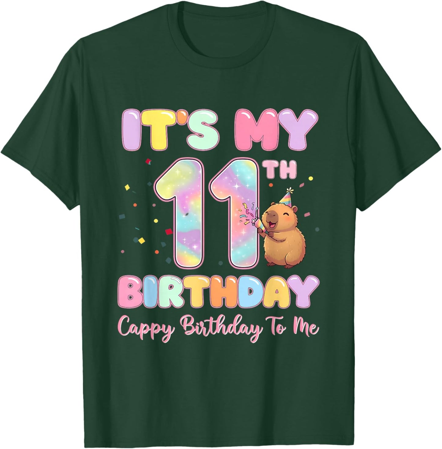 It's My 11th Birthday Cappy Birthday to Me Capybaras Groovy T-Shirt - T-Shirt | Forest