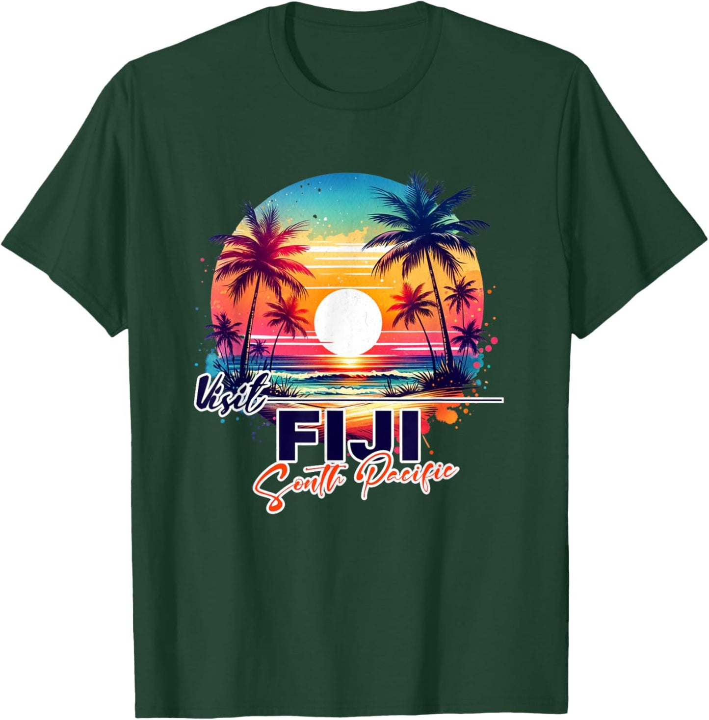 Fiji Sunset Beach Palm Tree Trip Souvenir T-Shirt - T-Shirt | Forest
