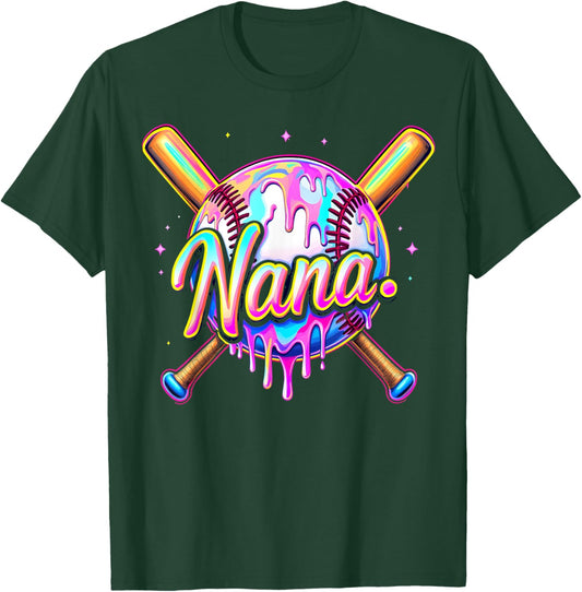 Baseball Drip Nana Cute Tie Dye Baseball Women Mother's Day T-Shirt - T-Shirt | Forest