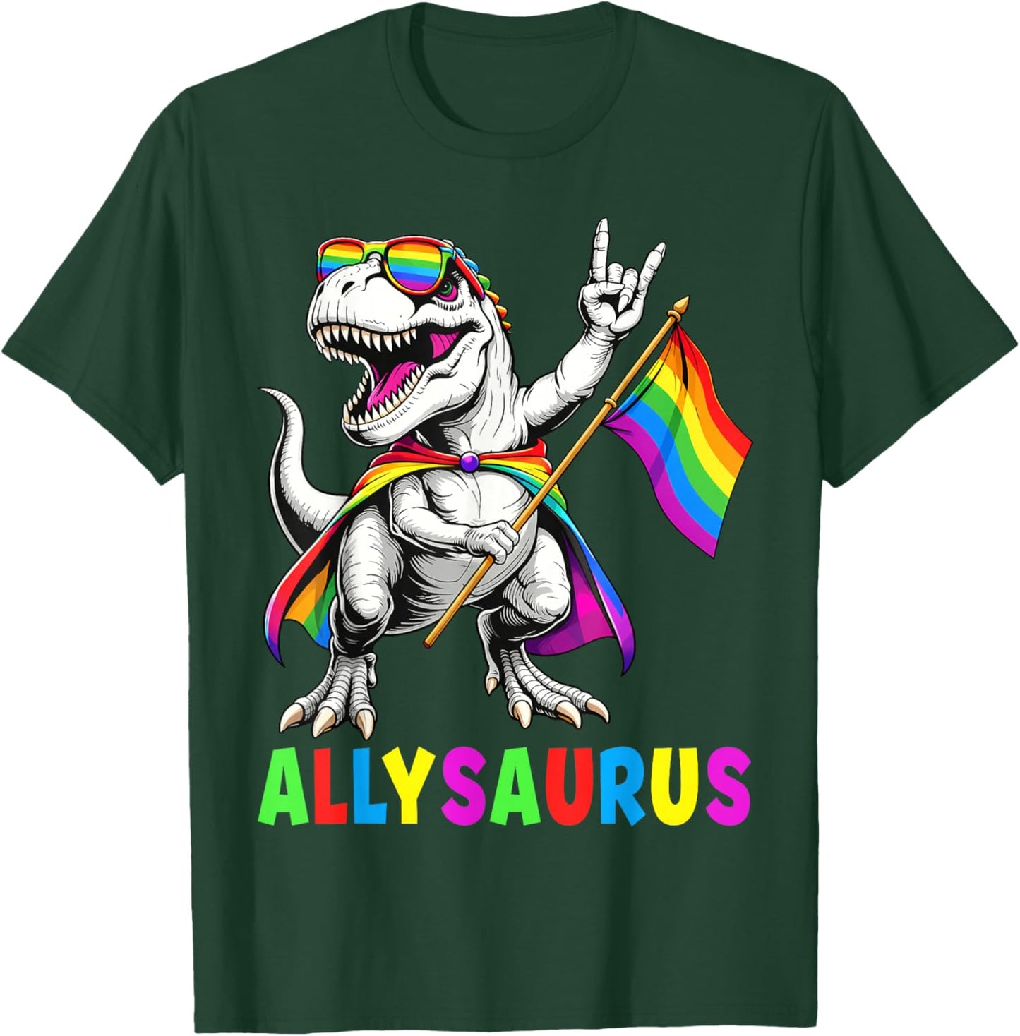 Rainbow Dinosaur Ally Allysaurus Pride Flag Men Women Kid T-Shirt - T-Shirt | Forest