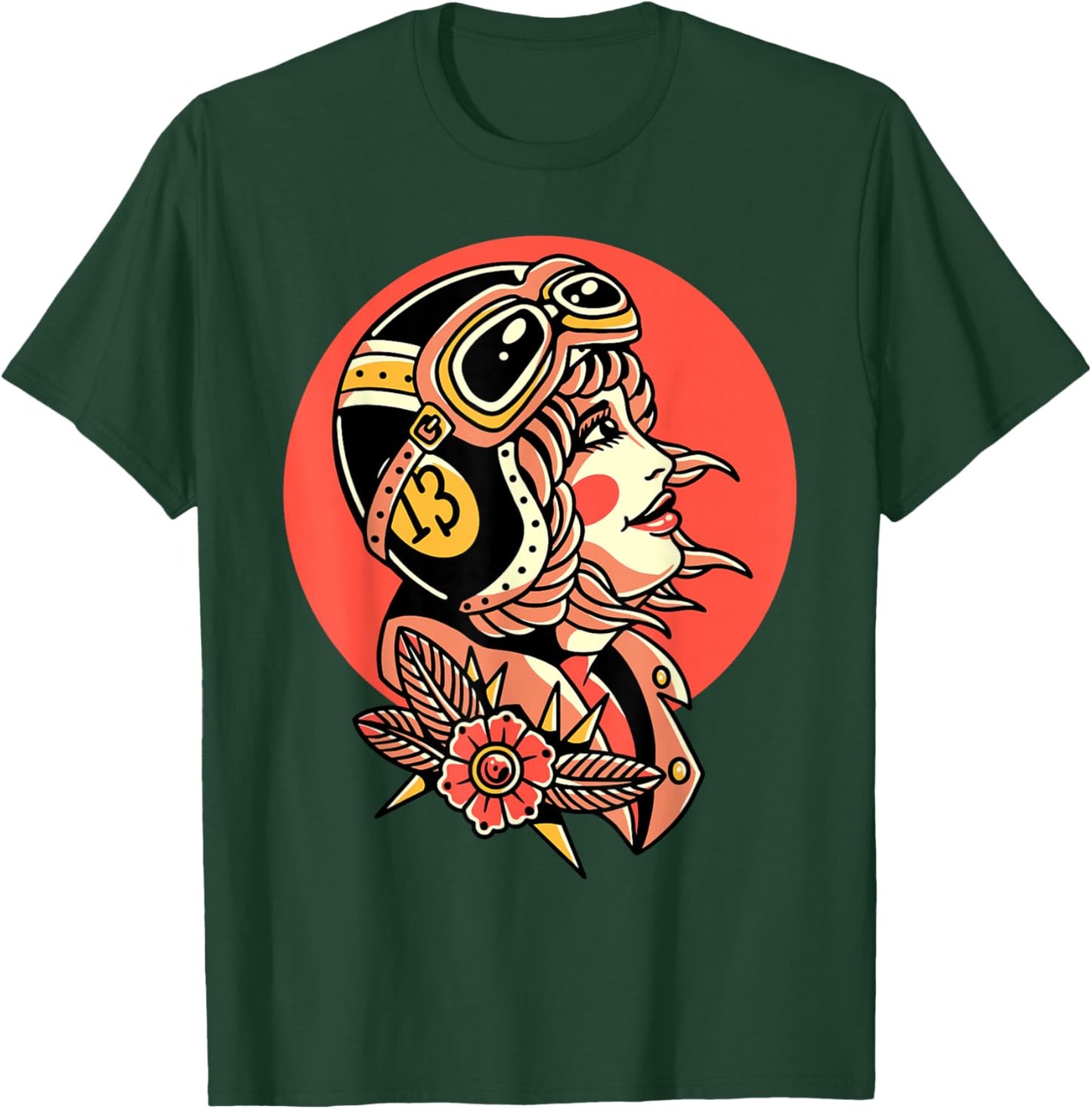 Biker Girl Traditional Tattoo Flash T-Shirt - T-Shirt | Forest