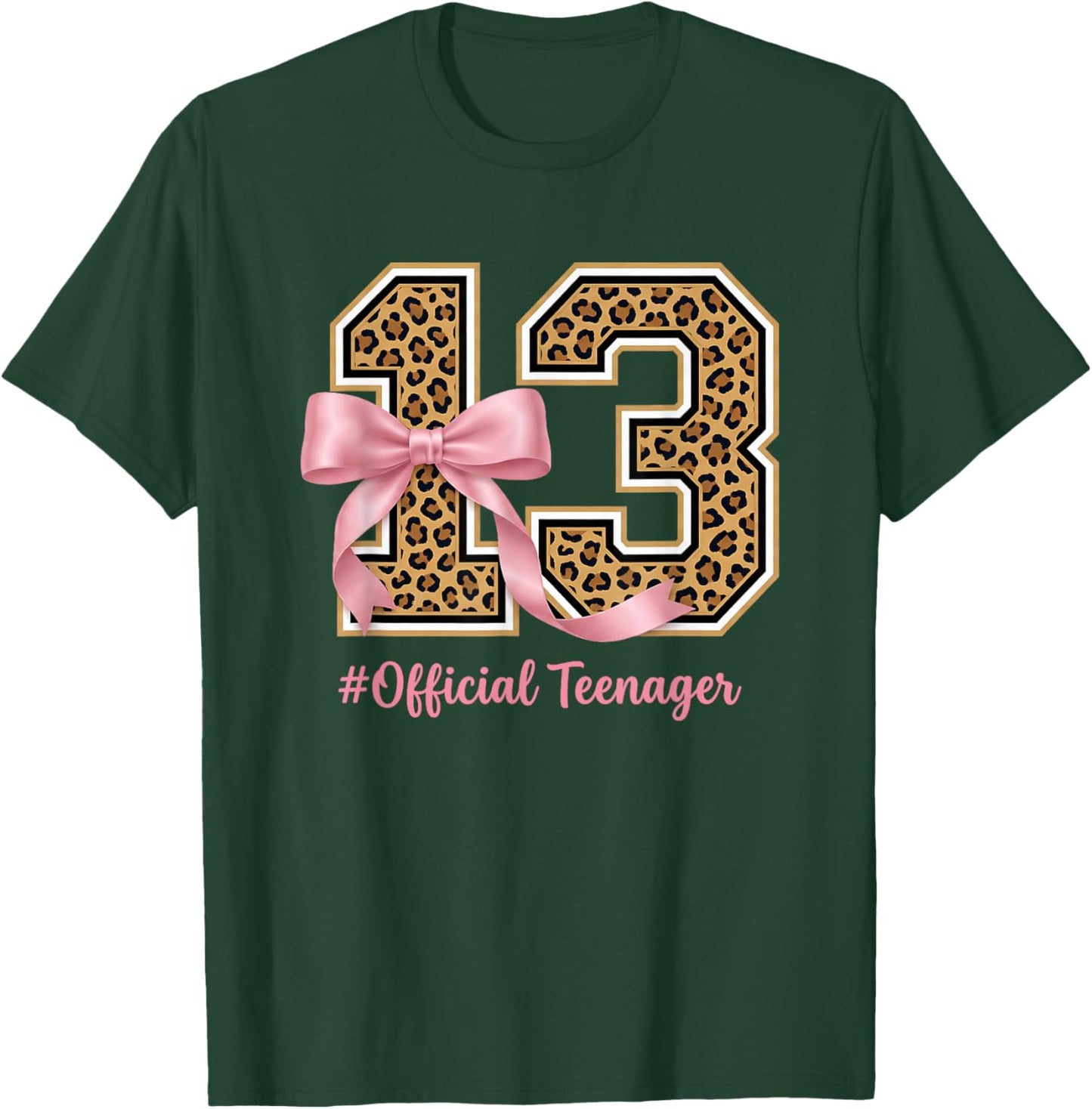 Coquette Leopard Pink Birthday Girl 13 Years Old T-Shirt - T-Shirt | Forest