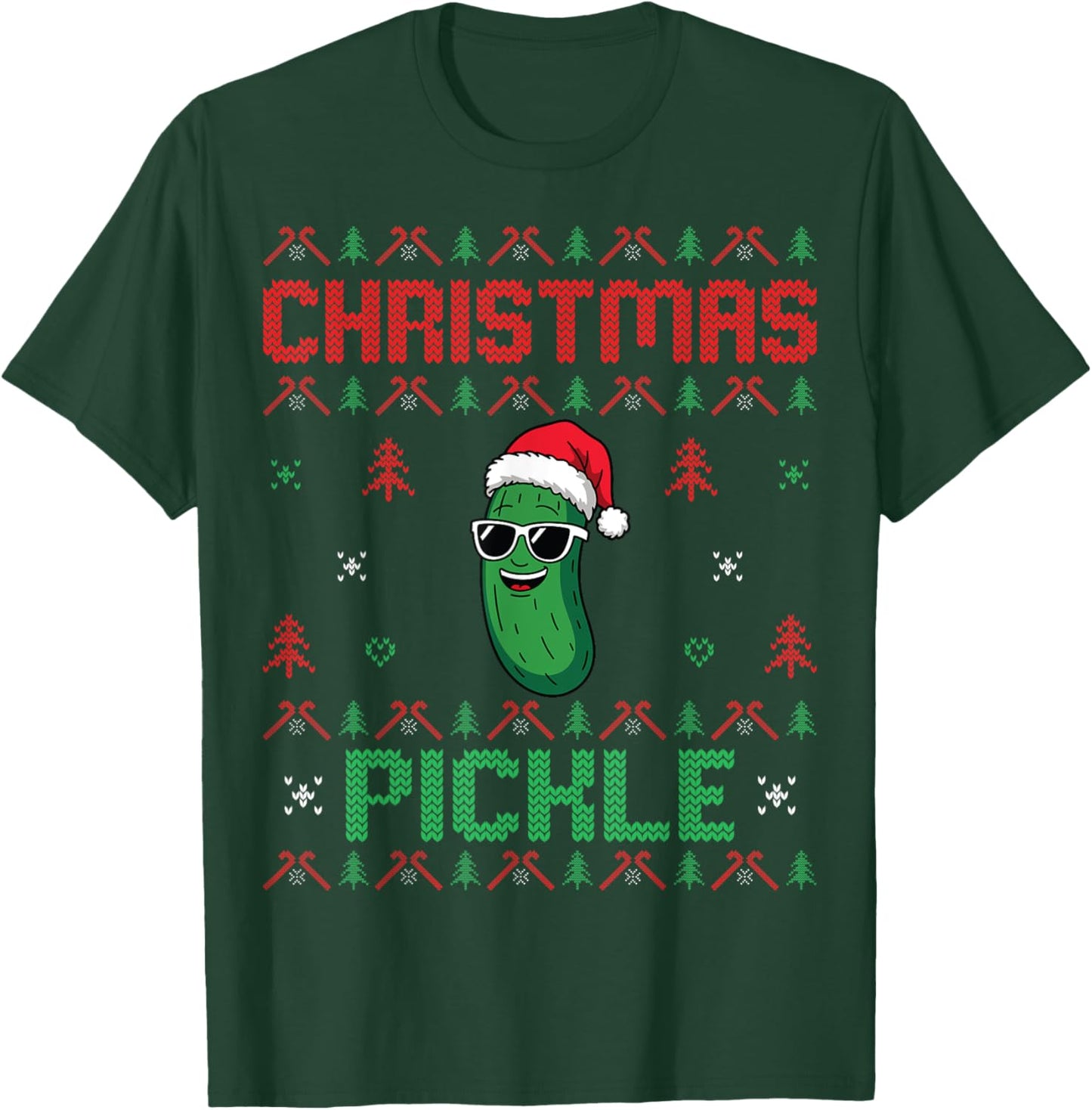 Pickle Wearing Santa Hat Xmas Party - Ugly Christmas Pickle T-Shirt - T-Shirt | Forest