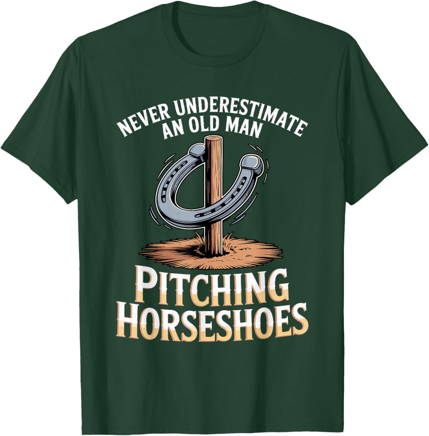 Old Man Pitching Horseshoes Throwing Horse Horseshoe Pitcher T-Shirt - T-Shirt | Forest