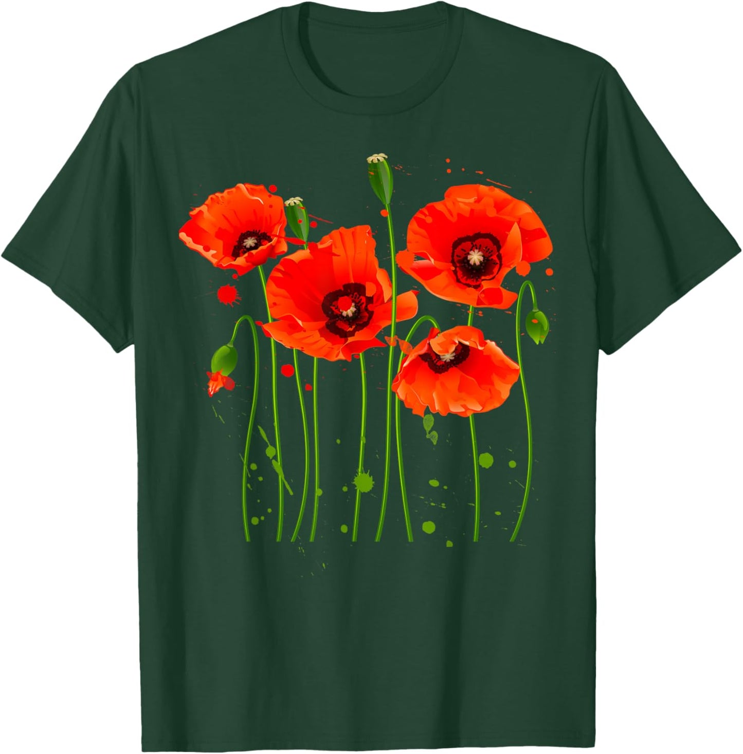 Watercolor Red Poppy Floral Garden Lover Botanical Plants T-Shirt - T-Shirt | Forest