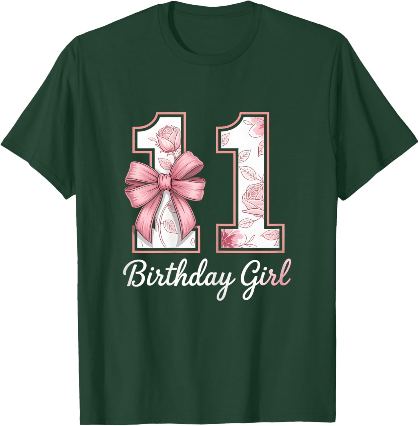 11 Years Eleven Birthday Girl Pink Cute Bow Girl T-Shirt - T-Shirt | Forest