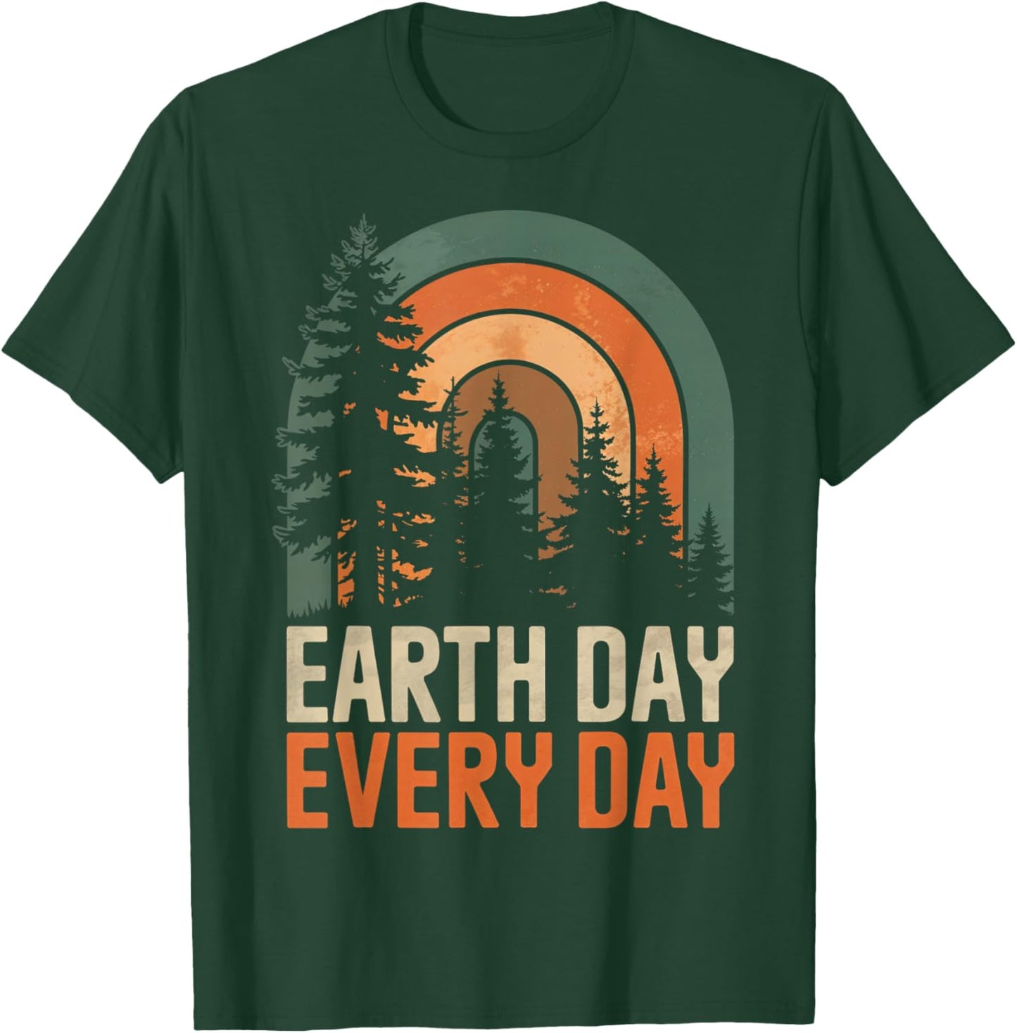 Earth Day Every Day Retro Forest Rainbow Nature 70s Art T-Shirt - T-Shirt | Forest