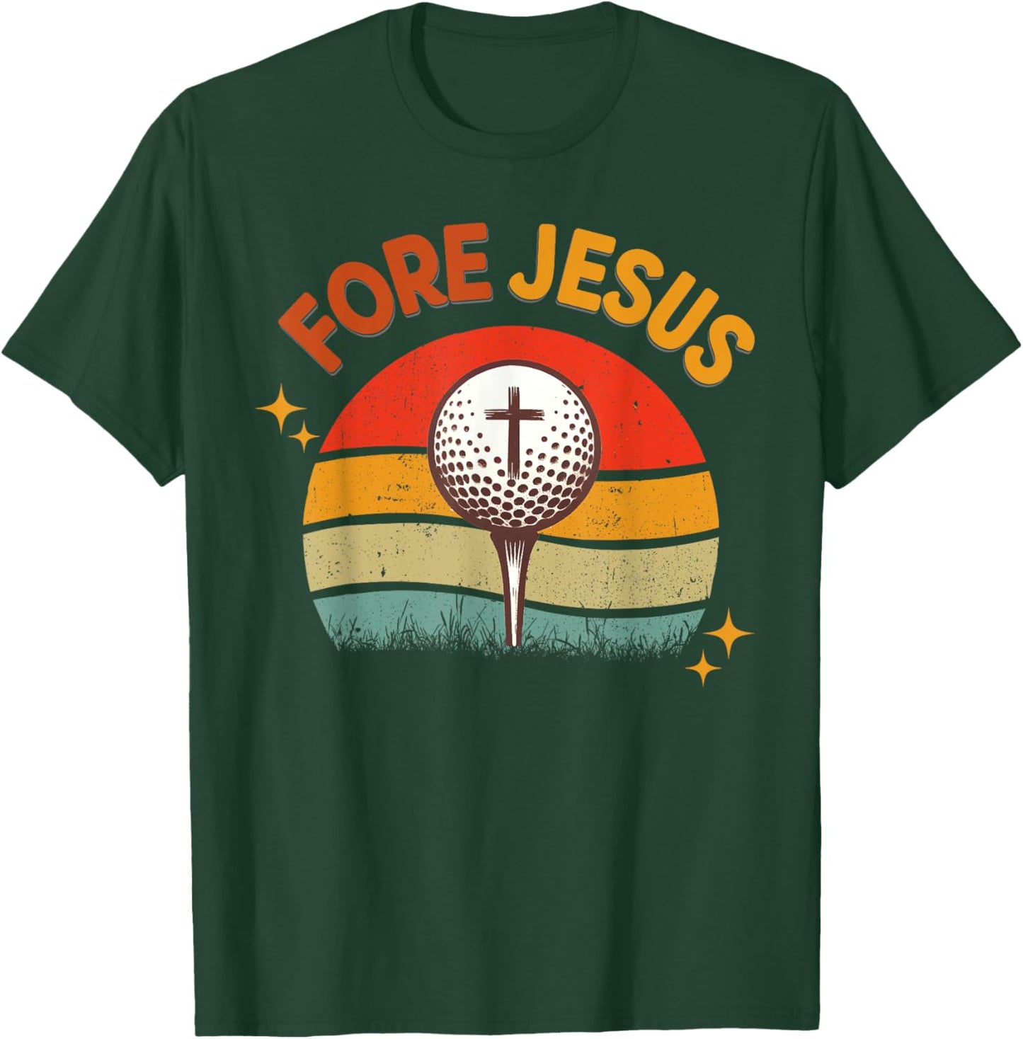 FORE Jesus Christian Golf Ball Retro Golfer 70s Golfing T-Shirt - T-Shirt | Forest