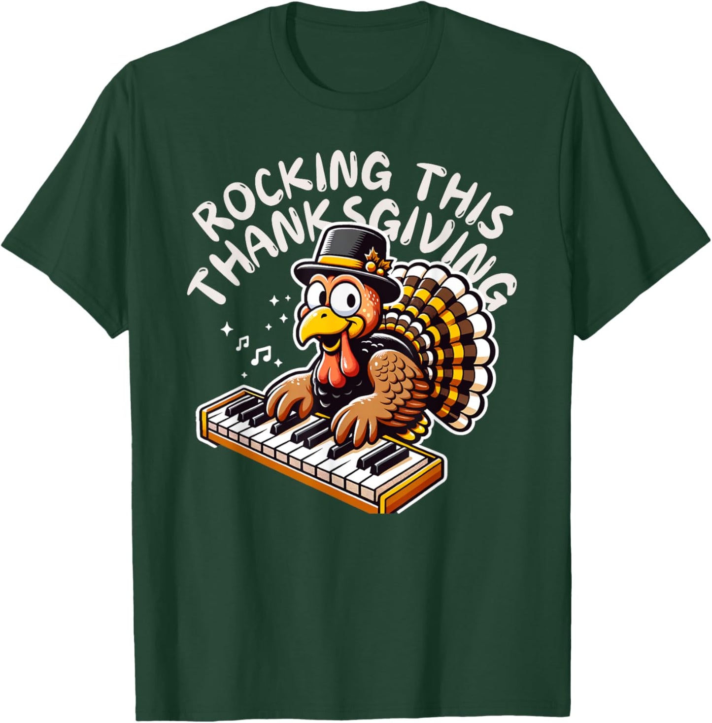 Funny Saying Turkey Playing Piano Thanksgiving Music Lovers T-Shirt - T-Shirt | Forest