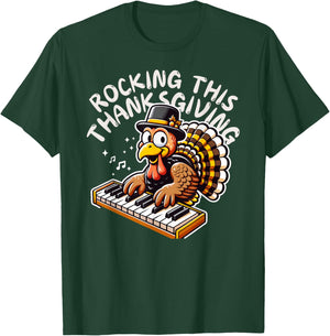 Funny Saying Turkey Playing Piano Thanksgiving Music Lovers T-Shirt - T-Shirt | Forest