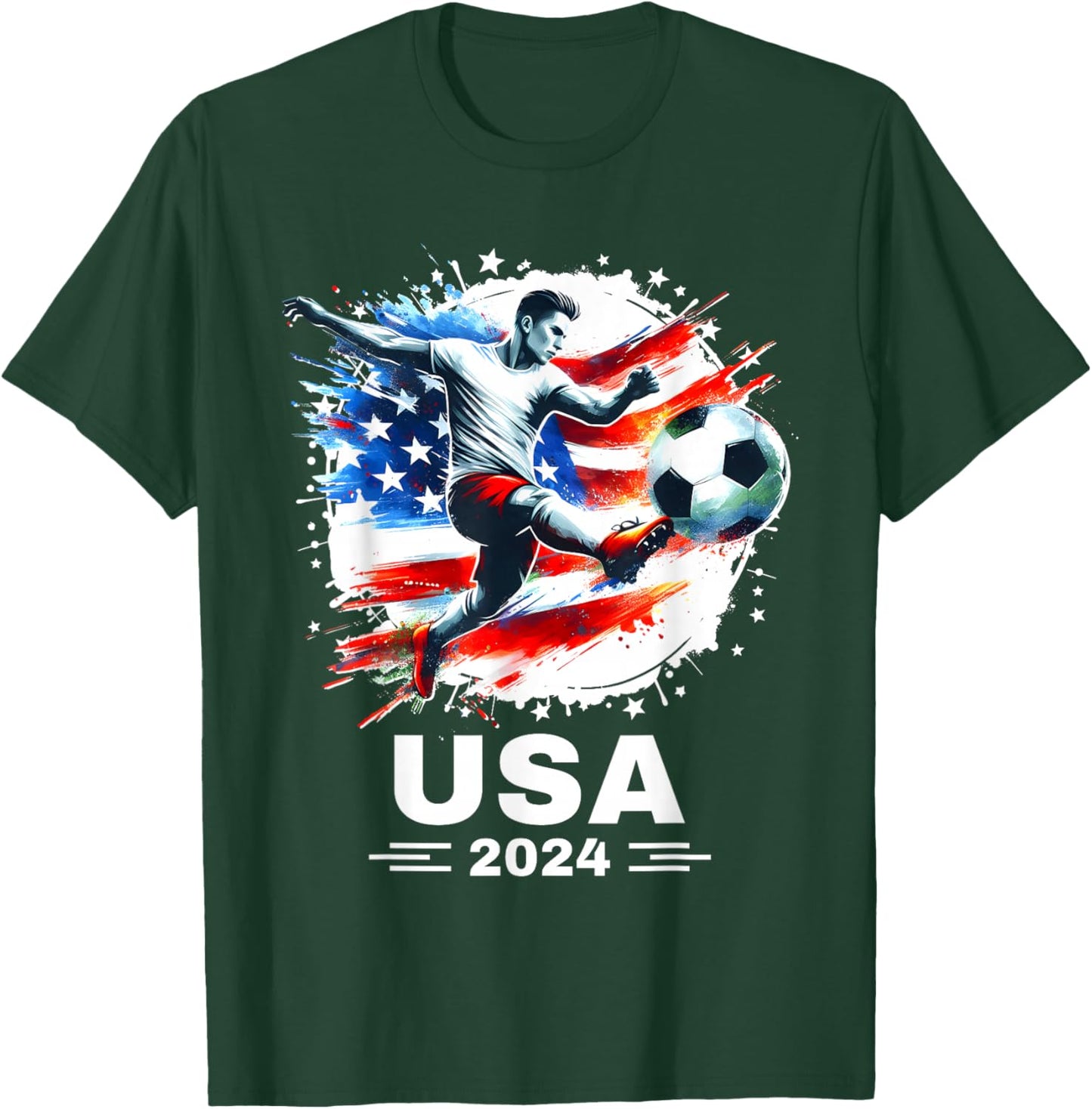 American Flag Soccer Shirt Boys Men Women Girls Soccer 2024 T-Shirt - T-Shirt | Forest