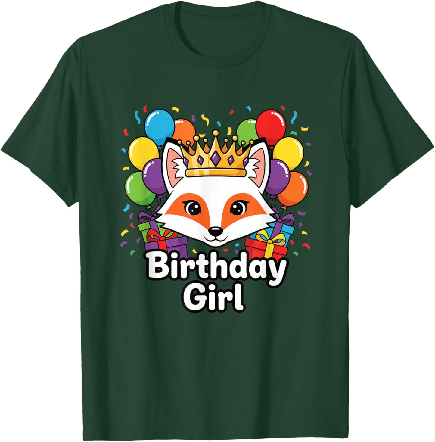 Birthday Girl Fox Crown Jungle Animals Funny Kids Party T-Shirt - T-Shirt | Forest