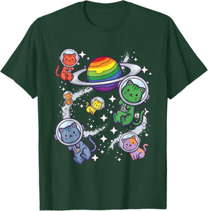 Schwule Astronauten Katzen Lesbian Pride Rainbow Queer Homosexuell CSD LGBT T-Shirt - T-Shirt | Forest