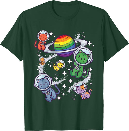 Schwule Astronauten Katzen Lesbian Pride Rainbow Queer Homosexuell CSD LGBT T-Shirt - T-Shirt | Forest