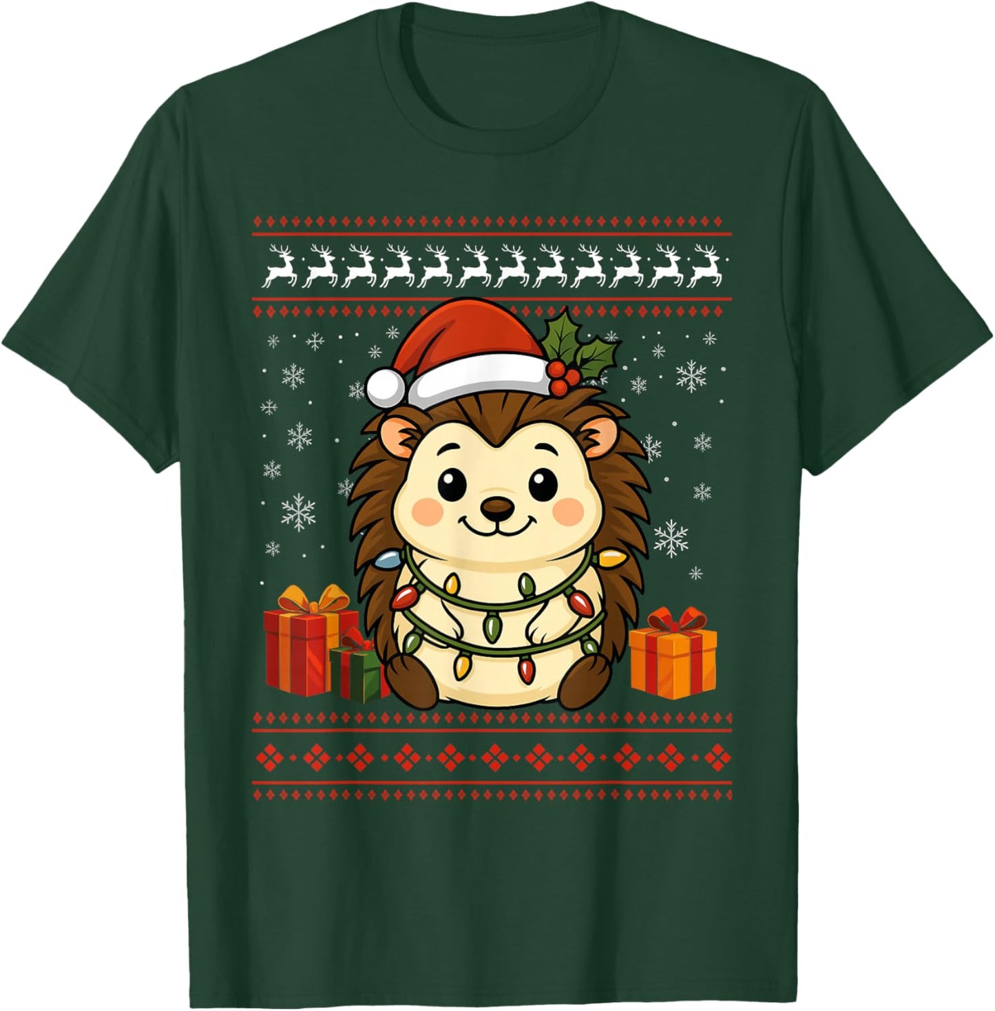 Hedgehog Ugly Christmas Jumper Hedgehog T-Shirt - T-Shirt | Forest