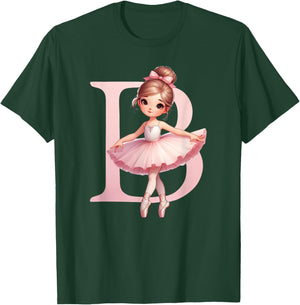 Ballerina Girl Dancing Name First Letter B Girly Tutu Ballet T-Shirt - T-Shirt | Forest
